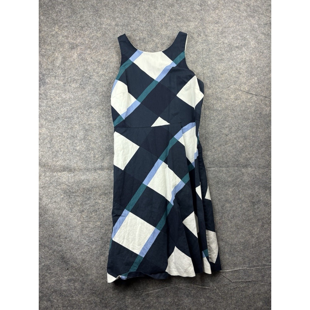 Ann Taylor Factory Navy Plaid Cotton Linen Fit Flare Dress Size 0 Sleeveless